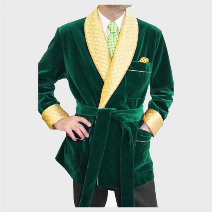 Mens silk green smoking jacket